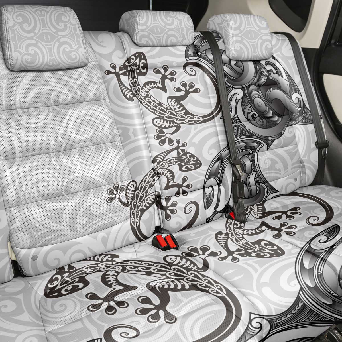 New Zealand Gecko Maori Art Tattoo Back Car Seat Cover White Color LT03 - Polynesian Pride