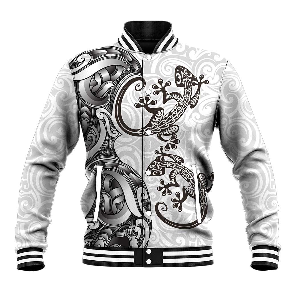 New Zealand Gecko Maori Art Tattoo Baseball Jacket White Color