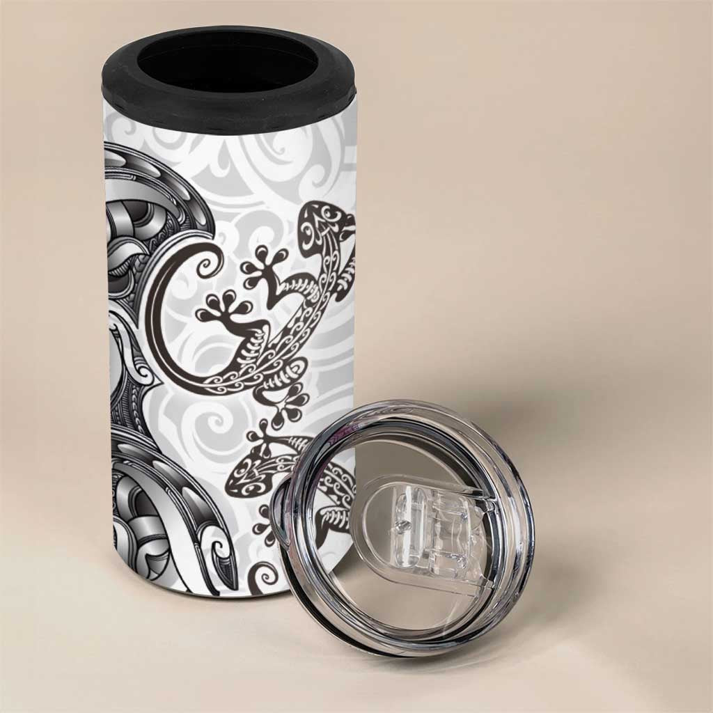 New Zealand Gecko Maori Art Tattoo 4 in 1 Can Cooler Tumbler White Color LT03 - Polynesian Pride