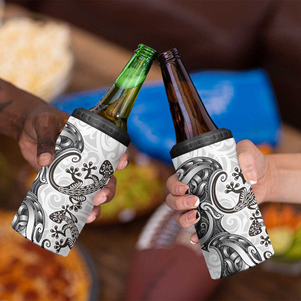 New Zealand Gecko Maori Art Tattoo 4 in 1 Can Cooler Tumbler White Color LT03 - Polynesian Pride