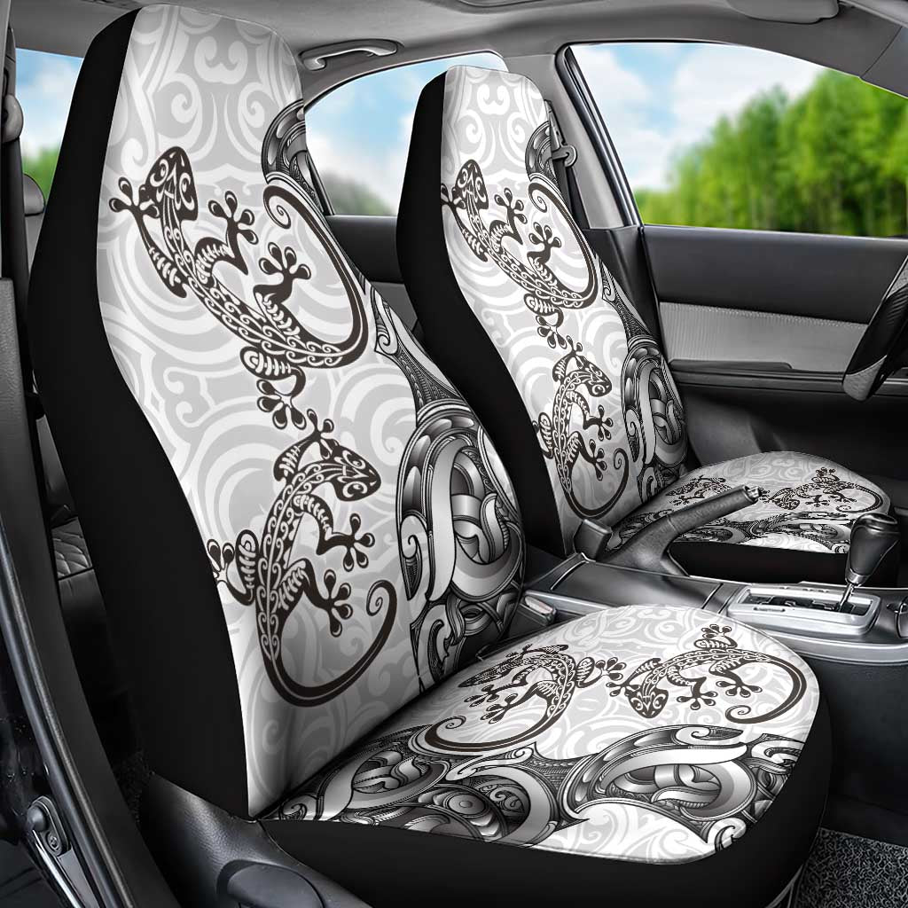 New Zealand Gecko Maori Art Tattoo Car Seat Cover White Color LT03 - Polynesian Pride