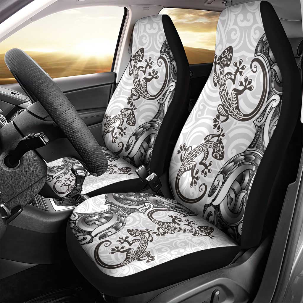 New Zealand Gecko Maori Art Tattoo Car Seat Cover White Color LT03 - Polynesian Pride