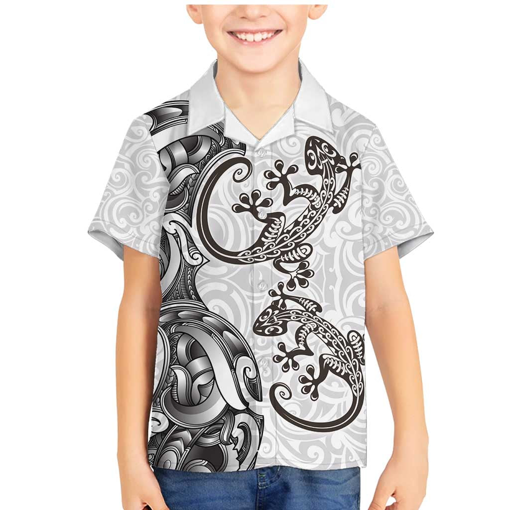 New Zealand Gecko Maori Art Tattoo Family Matching Mermaid Dress and Hawaiian Shirt White Color LT03 Son's Shirt White - Polynesian Pride
