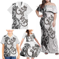 New Zealand Gecko Maori Art Tattoo Family Matching Off Shoulder Maxi Dress and Hawaiian Shirt White Color LT03 - Polynesian Pride