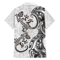 New Zealand Gecko Maori Art Tattoo Family Matching Off Shoulder Maxi Dress and Hawaiian Shirt White Color LT03 - Polynesian Pride