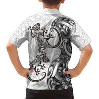 New Zealand Gecko Maori Art Tattoo Family Matching Off Shoulder Short Dress and Hawaiian Shirt White Color LT03 - Polynesian Pride