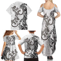 New Zealand Gecko Maori Art Tattoo Family Matching Summer Maxi Dress and Hawaiian Shirt White Color LT03 - Polynesian Pride