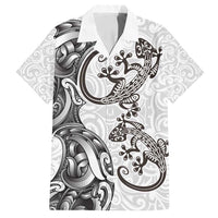 New Zealand Gecko Maori Art Tattoo Family Matching Summer Maxi Dress and Hawaiian Shirt White Color LT03 Dad's Shirt - Short Sleeve White - Polynesian Pride