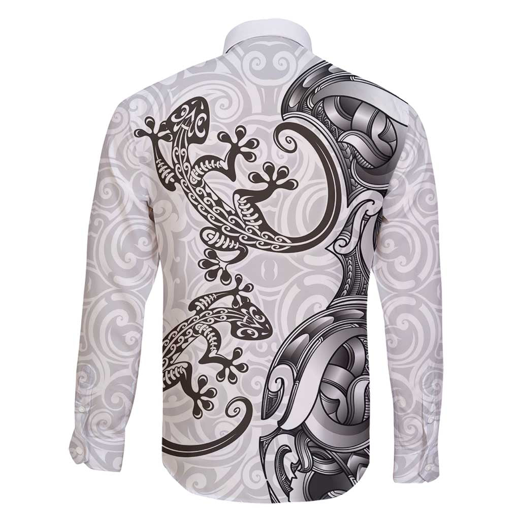 New Zealand Gecko Maori Art Tattoo Family Matching Tank Maxi Dress and Hawaiian Shirt White Color LT03 - Polynesian Pride