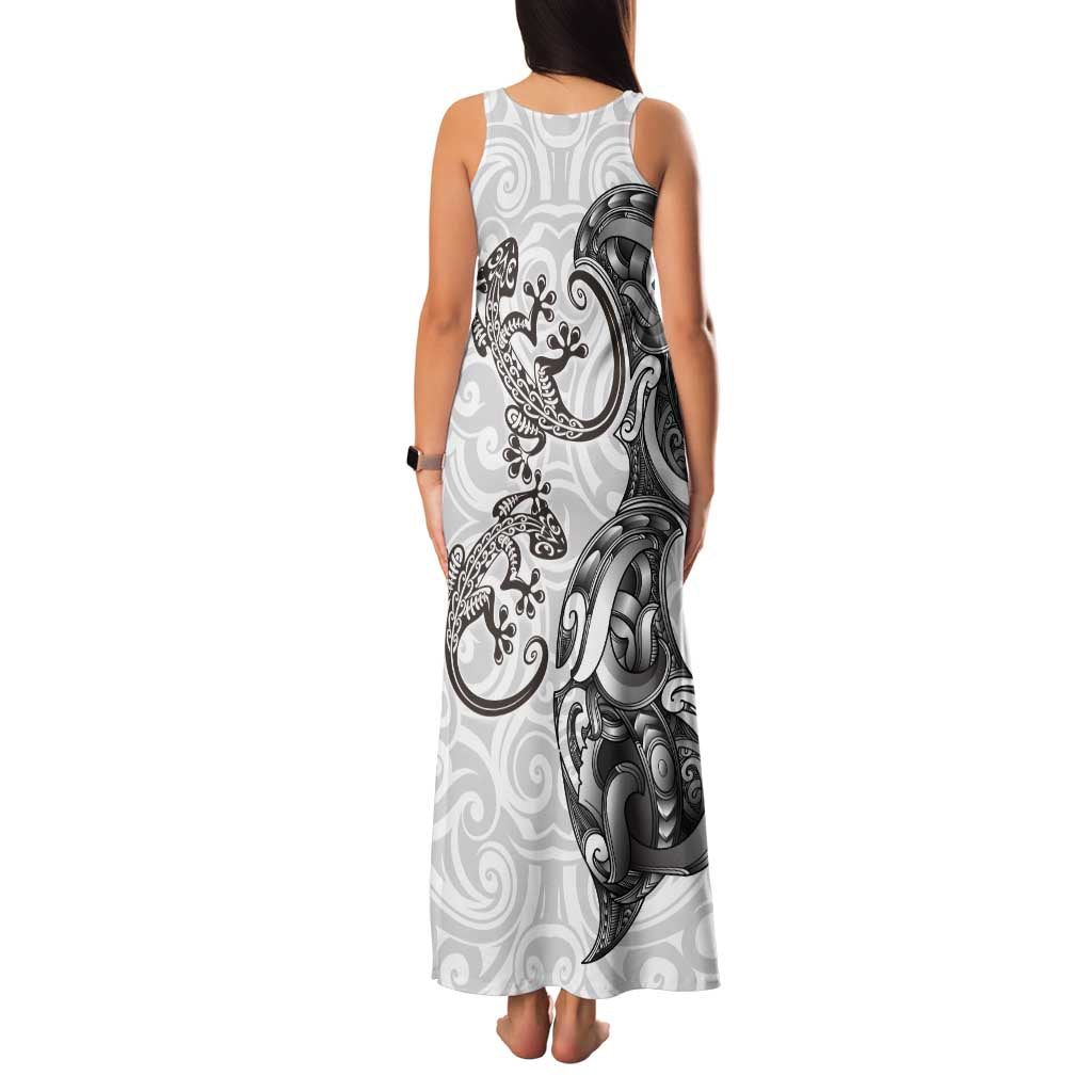 New Zealand Gecko Maori Art Tattoo Family Matching Tank Maxi Dress and Hawaiian Shirt White Color LT03 - Polynesian Pride