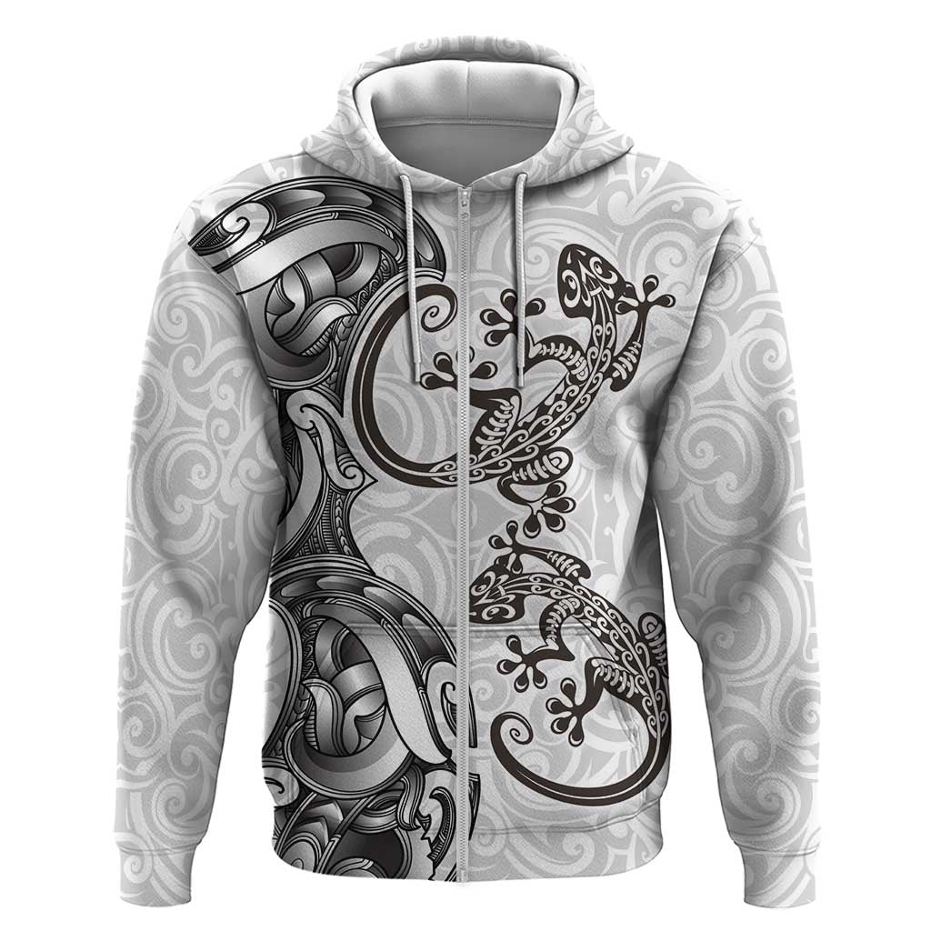 New Zealand Gecko Maori Art Tattoo Hoodie White Color LT03 Zip Hoodie White - Polynesian Pride