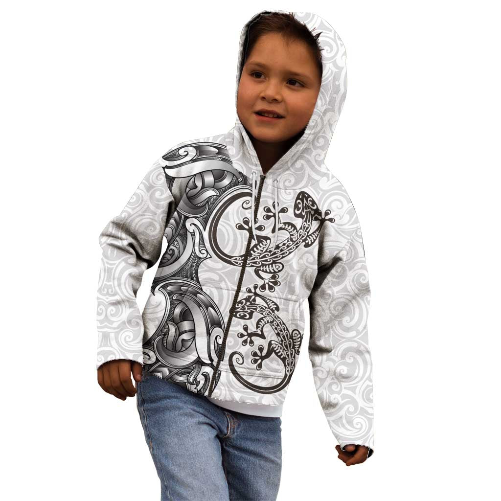 New Zealand Gecko Maori Art Tattoo Kid Hoodie White Color LT03 - Polynesian Pride