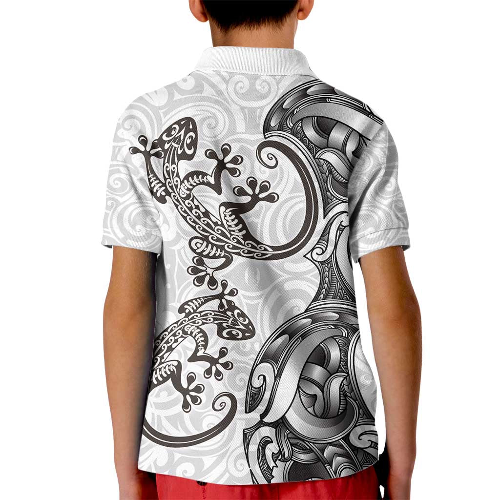 New Zealand Gecko Maori Art Tattoo Kid Polo Shirt White Color LT03 - Polynesian Pride