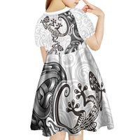 New Zealand Gecko Maori Art Tattoo Kid Short Sleeve Dress White Color LT03 - Polynesian Pride