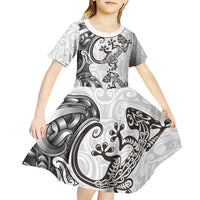 New Zealand Gecko Maori Art Tattoo Kid Short Sleeve Dress White Color LT03 - Polynesian Pride