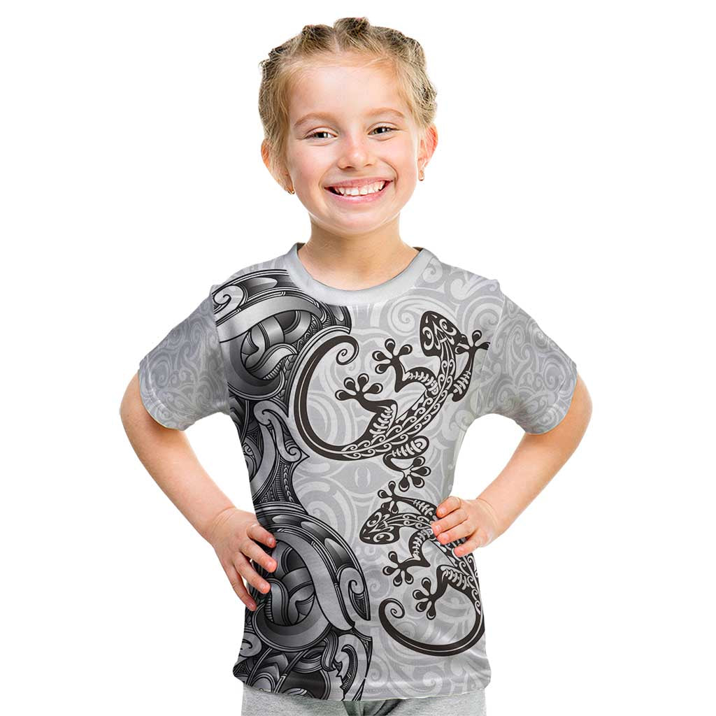 New Zealand Gecko Maori Art Tattoo Kid T Shirt White Color LT03 White - Polynesian Pride