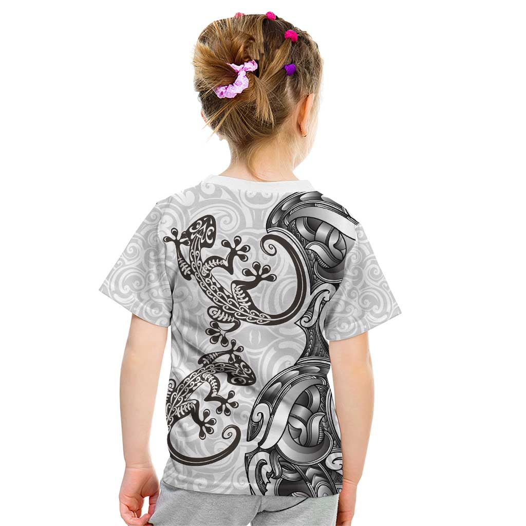 New Zealand Gecko Maori Art Tattoo Kid T Shirt White Color LT03 - Polynesian Pride