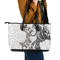 New Zealand Gecko Maori Art Tattoo Leather Tote Bag White Color LT03 - Polynesian Pride