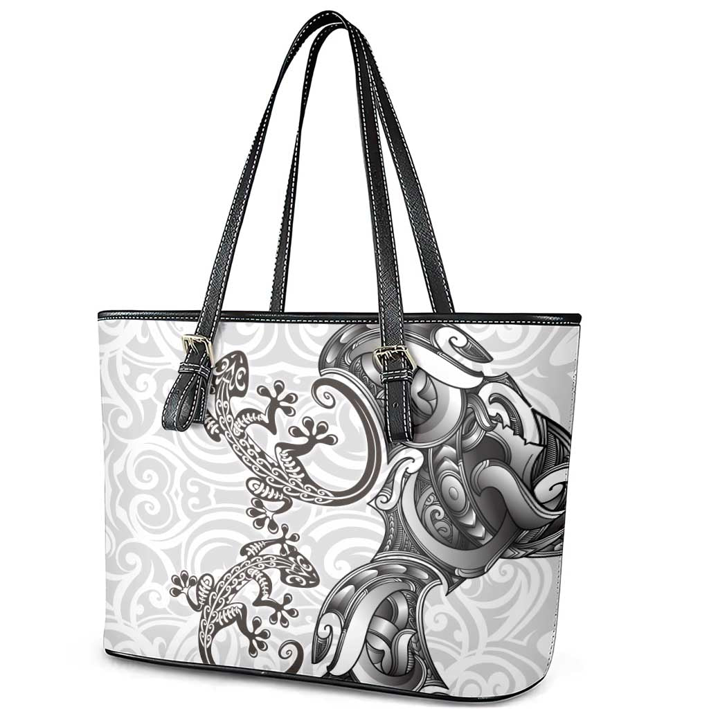 New Zealand Gecko Maori Art Tattoo Leather Tote Bag White Color LT03 - Polynesian Pride