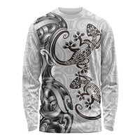 New Zealand Gecko Maori Art Tattoo Long Sleeve Shirt White Color LT03 Unisex White - Polynesian Pride