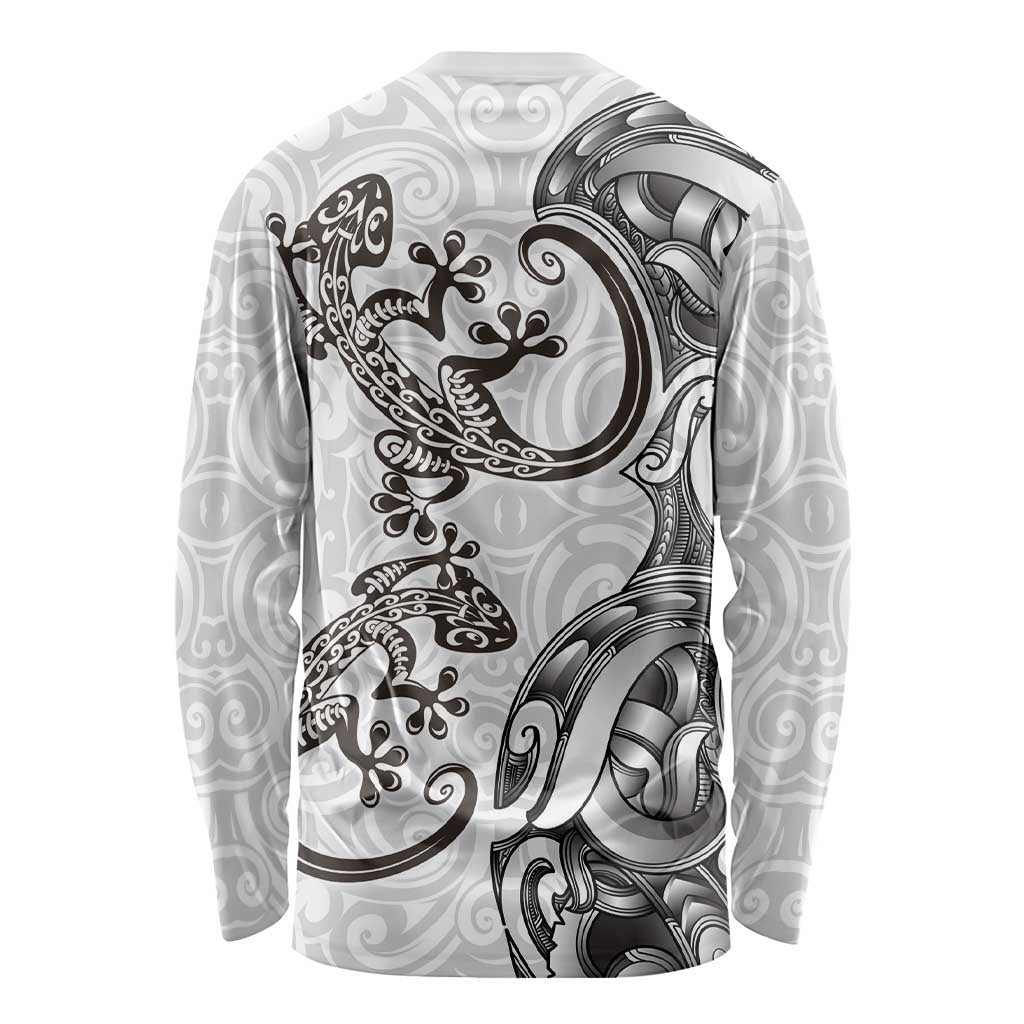 New Zealand Gecko Maori Art Tattoo Long Sleeve Shirt White Color LT03 - Polynesian Pride