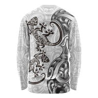 New Zealand Gecko Maori Art Tattoo Long Sleeve Shirt White Color LT03 - Polynesian Pride