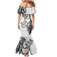 New Zealand Gecko Maori Art Tattoo Mermaid Dress White Color LT03 - Polynesian Pride