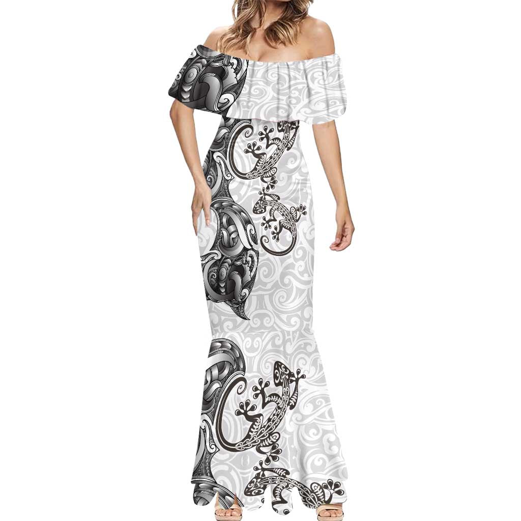 New Zealand Gecko Maori Art Tattoo Mermaid Dress White Color LT03 - Polynesian Pride
