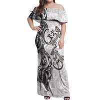 New Zealand Gecko Maori Art Tattoo Off Shoulder Maxi Dress White Color LT03 Women White - Polynesian Pride
