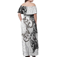 New Zealand Gecko Maori Art Tattoo Off Shoulder Maxi Dress White Color LT03 - Polynesian Pride