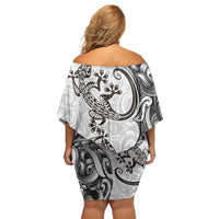 New Zealand Gecko Maori Art Tattoo Off Shoulder Short Dress White Color LT03 - Polynesian Pride