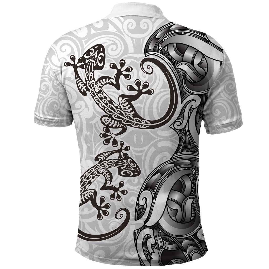 New Zealand Gecko Maori Art Tattoo Polo Shirt White Color LT03 - Polynesian Pride