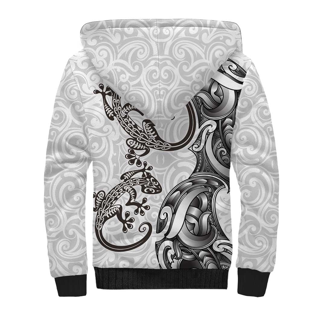 New Zealand Gecko Maori Art Tattoo Sherpa Hoodie White Color LT03 - Polynesian Pride