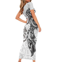 New Zealand Gecko Maori Art Tattoo Short Sleeve Bodycon Dress White Color LT03 - Polynesian Pride
