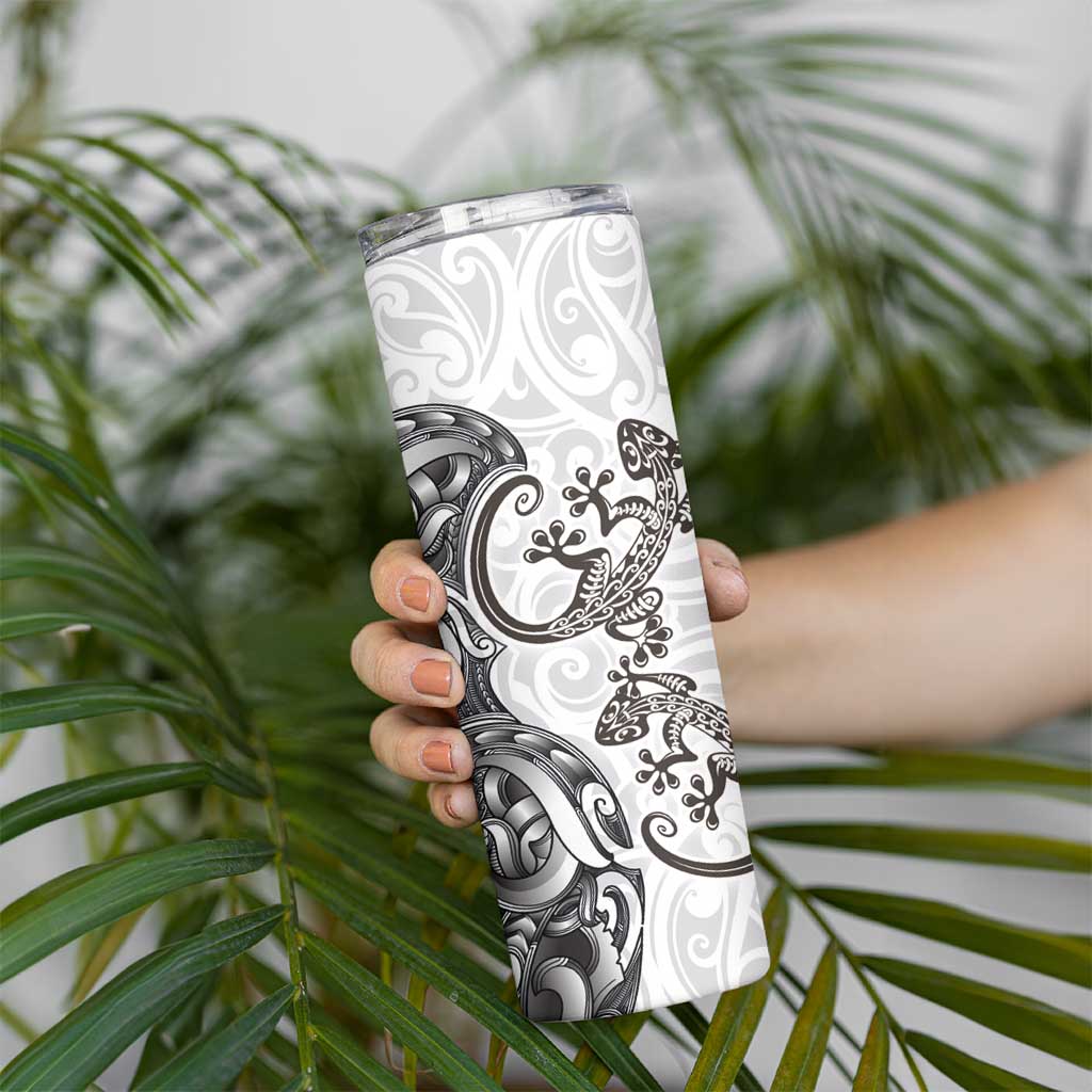 New Zealand Gecko Maori Art Tattoo Skinny Tumbler White Color LT03 - Polynesian Pride