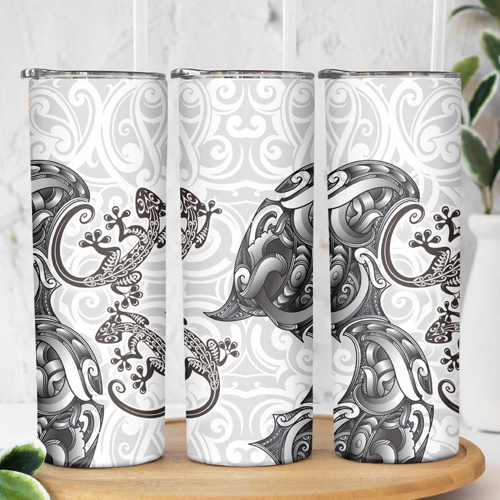 New Zealand Gecko Maori Art Tattoo Skinny Tumbler White Color LT03 - Polynesian Pride