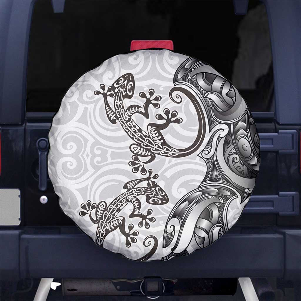 New Zealand Gecko Maori Art Tattoo Spare Tire Cover White Color LT03 - Polynesian Pride