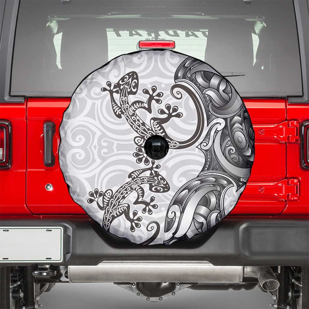 New Zealand Gecko Maori Art Tattoo Spare Tire Cover White Color LT03 - Polynesian Pride