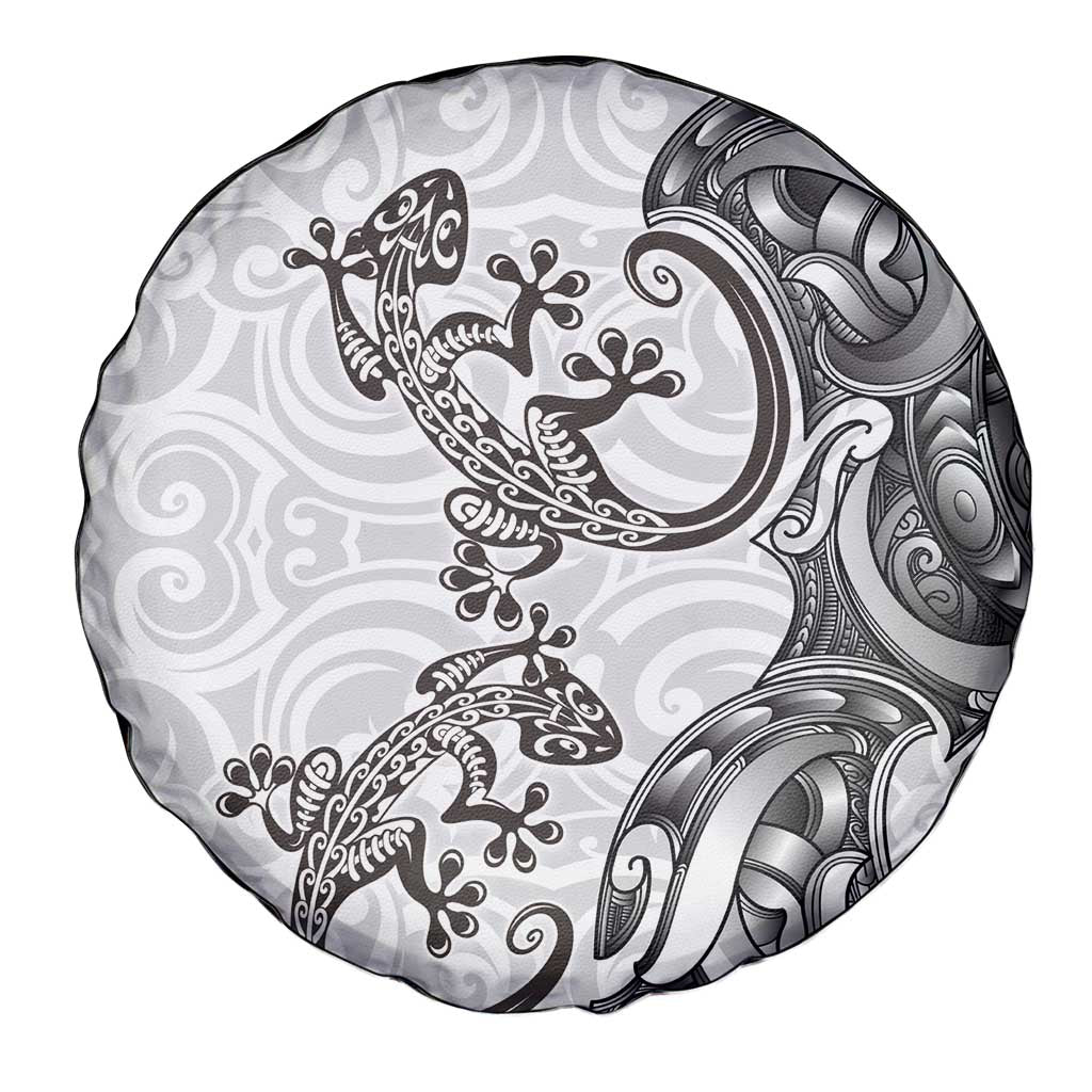 New Zealand Gecko Maori Art Tattoo Spare Tire Cover White Color LT03 - Polynesian Pride