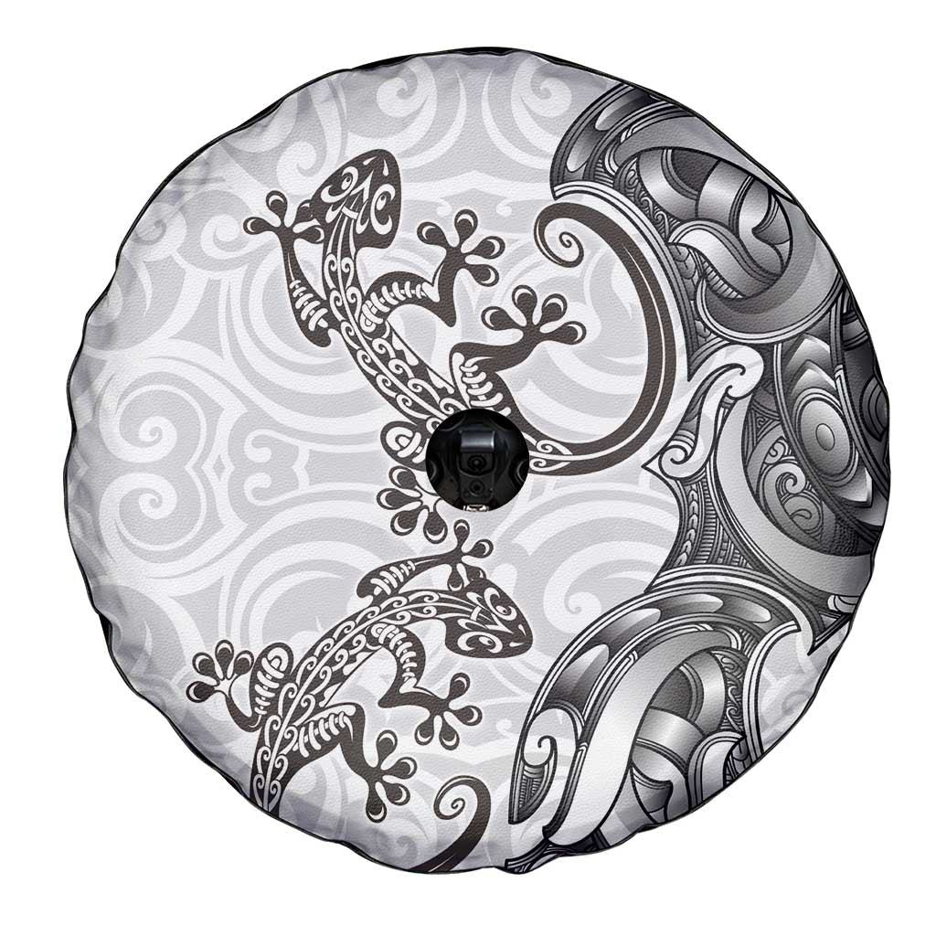 New Zealand Gecko Maori Art Tattoo Spare Tire Cover White Color LT03 - Polynesian Pride