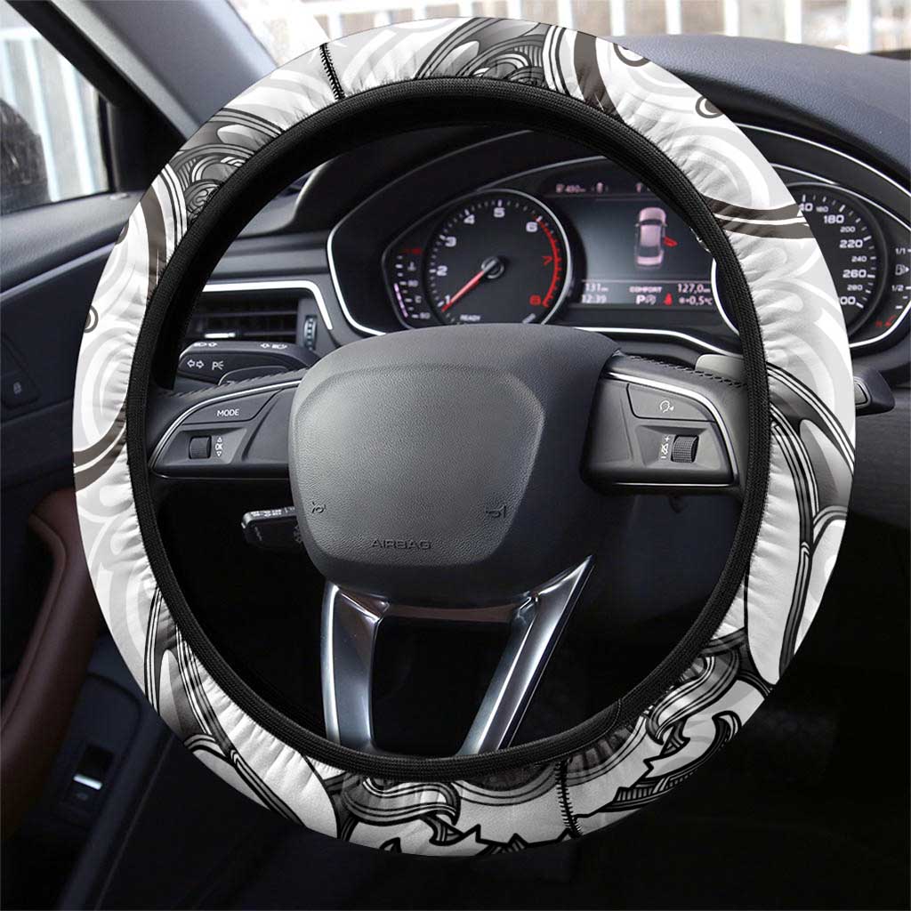 New Zealand Gecko Maori Art Tattoo Steering Wheel Cover White Color LT03 - Polynesian Pride