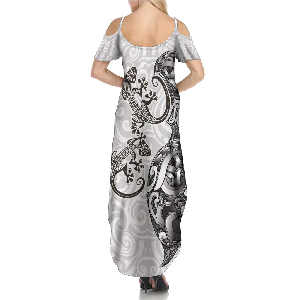 New Zealand Gecko Maori Art Tattoo Summer Maxi Dress White Color LT03 - Polynesian Pride
