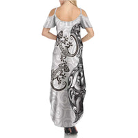 New Zealand Gecko Maori Art Tattoo Summer Maxi Dress White Color LT03 - Polynesian Pride