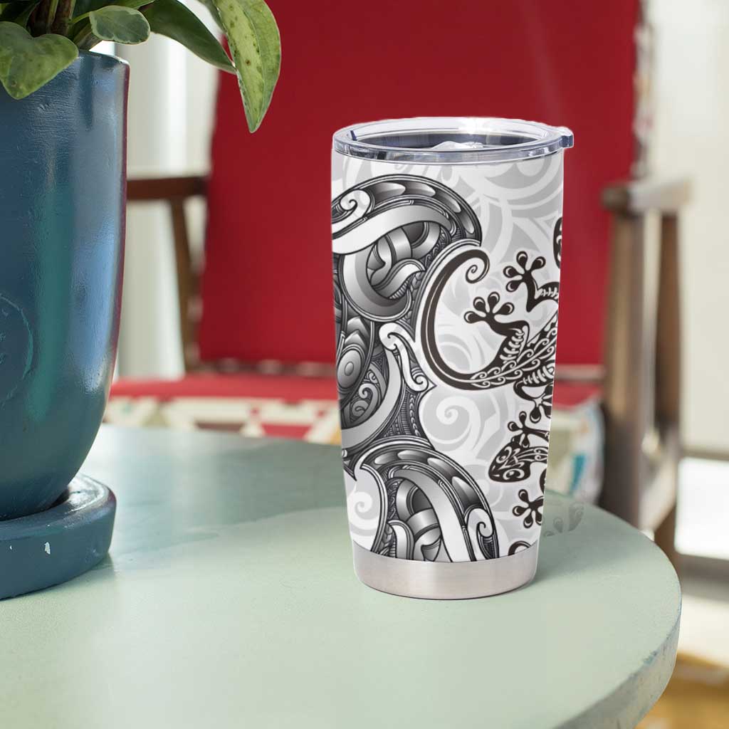 New Zealand Gecko Maori Art Tattoo Tumbler Cup White Color LT03 - Polynesian Pride
