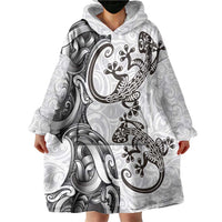 New Zealand Gecko Maori Art Tattoo Wearable Blanket Hoodie White Color LT03 - Polynesian Pride