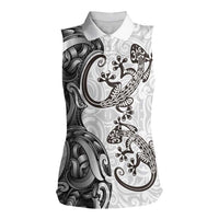 New Zealand Gecko Maori Art Tattoo Women Sleeveless Polo Shirt White Color LT03 Female White - Polynesian Pride