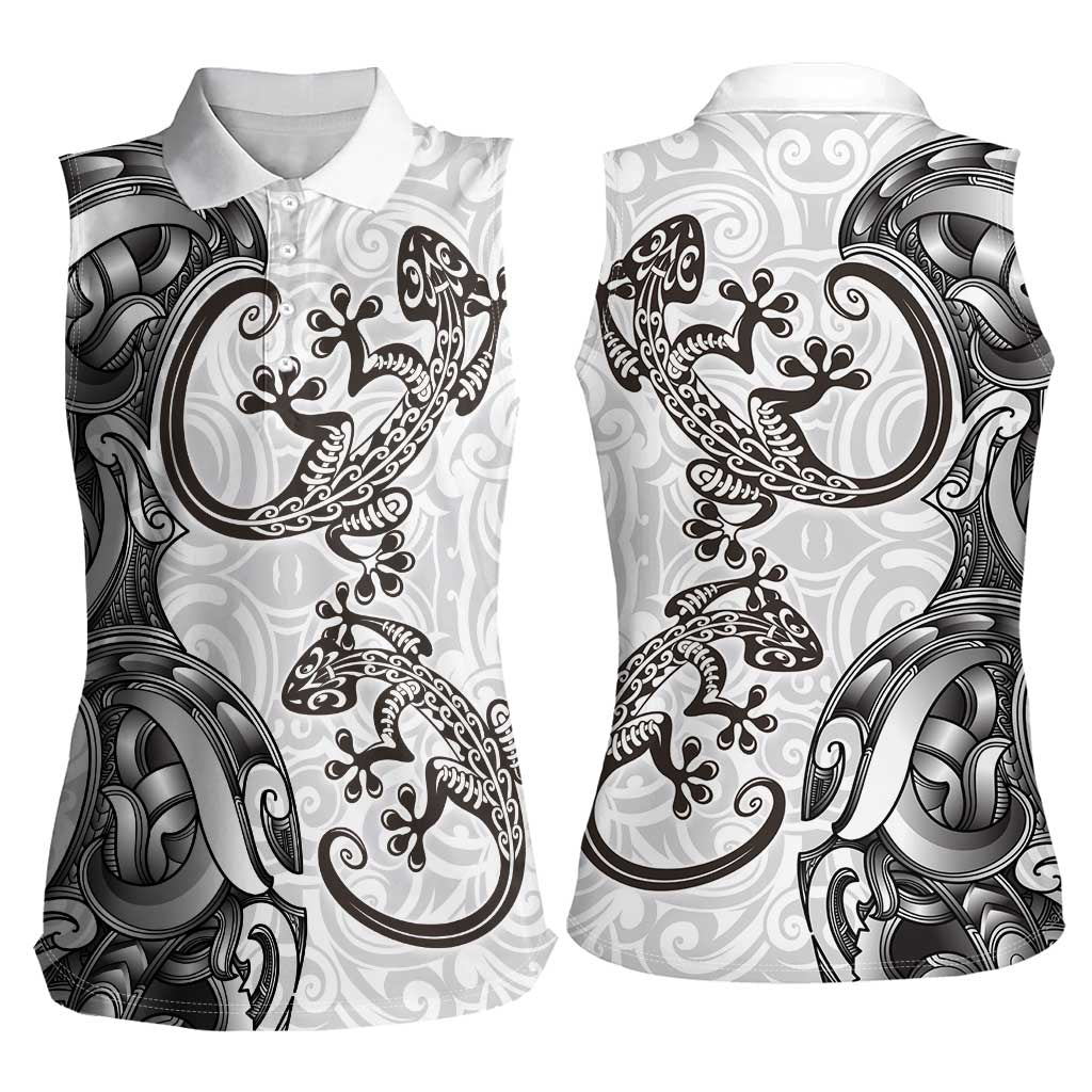 New Zealand Gecko Maori Art Tattoo Women Sleeveless Polo Shirt White Color LT03 - Polynesian Pride