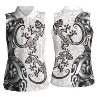 New Zealand Gecko Maori Art Tattoo Women Sleeveless Polo Shirt White Color LT03 - Polynesian Pride