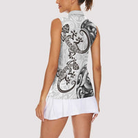 New Zealand Gecko Maori Art Tattoo Women Sleeveless Polo Shirt White Color LT03 - Polynesian Pride