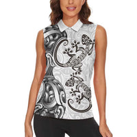 New Zealand Gecko Maori Art Tattoo Women Sleeveless Polo Shirt White Color LT03 - Polynesian Pride